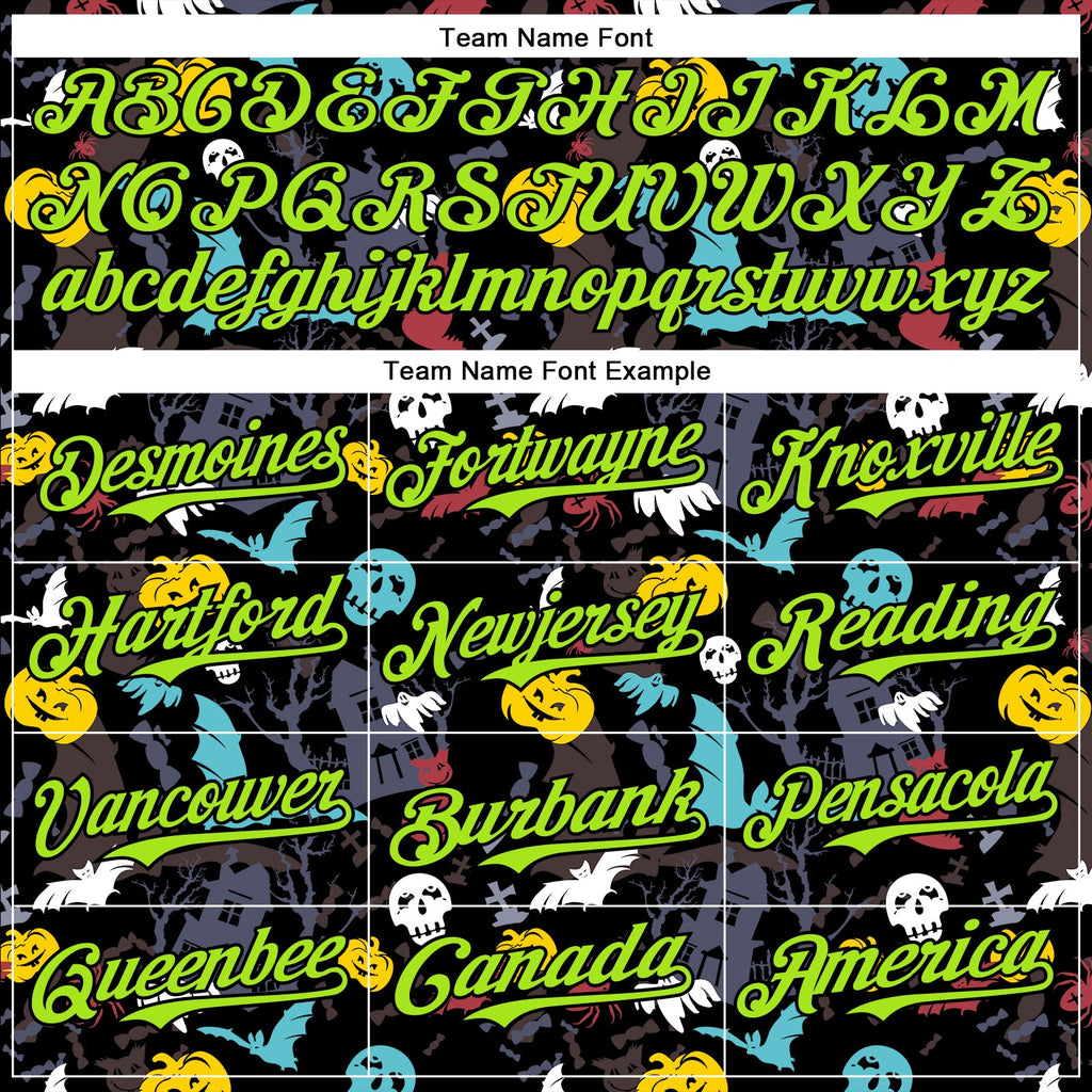 Custom Black Neon Green 3D Halloween Skull Pumpkin Doodle Party Costume Ideas Authentic Baseball Jersey