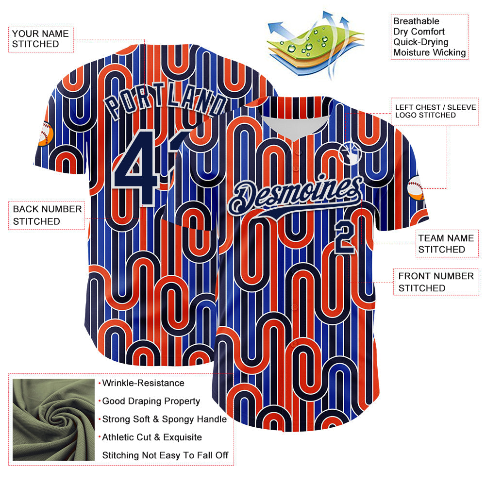 Custom Blue Navy Orange-White Valentine's Day Line Authentic Baseball Jersey