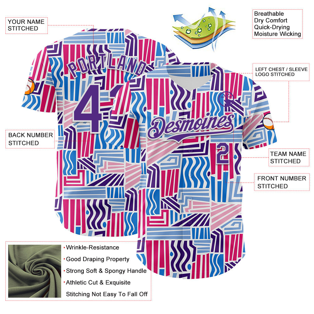 Custom Blue Purple Red-White Valentine's Day Line Authentic Baseball Jersey