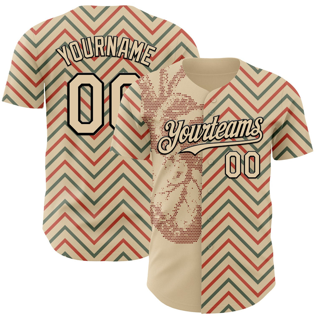 Custom City Cream Black Valentine's Day Heart Authentic Baseball Jersey