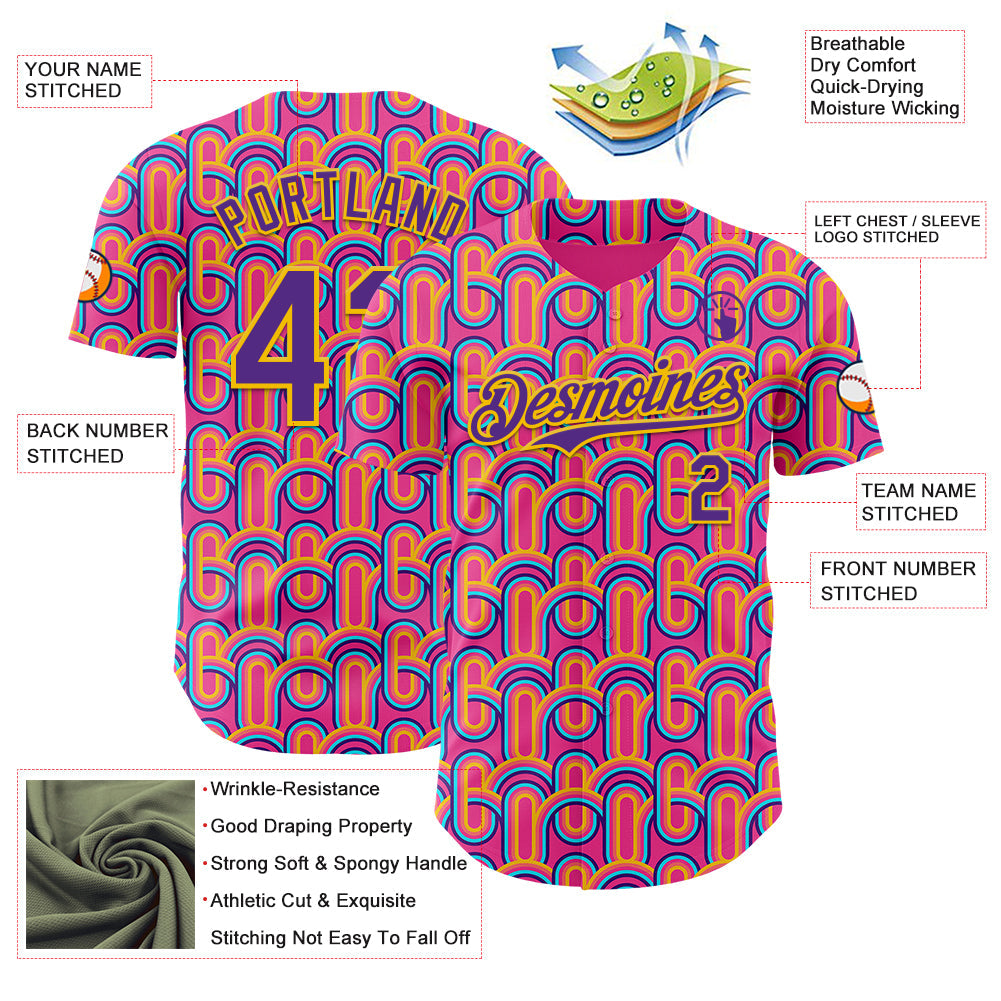 Custom Pink Purple-Yellow Valentine's Day Line Authentic Baseball Jersey