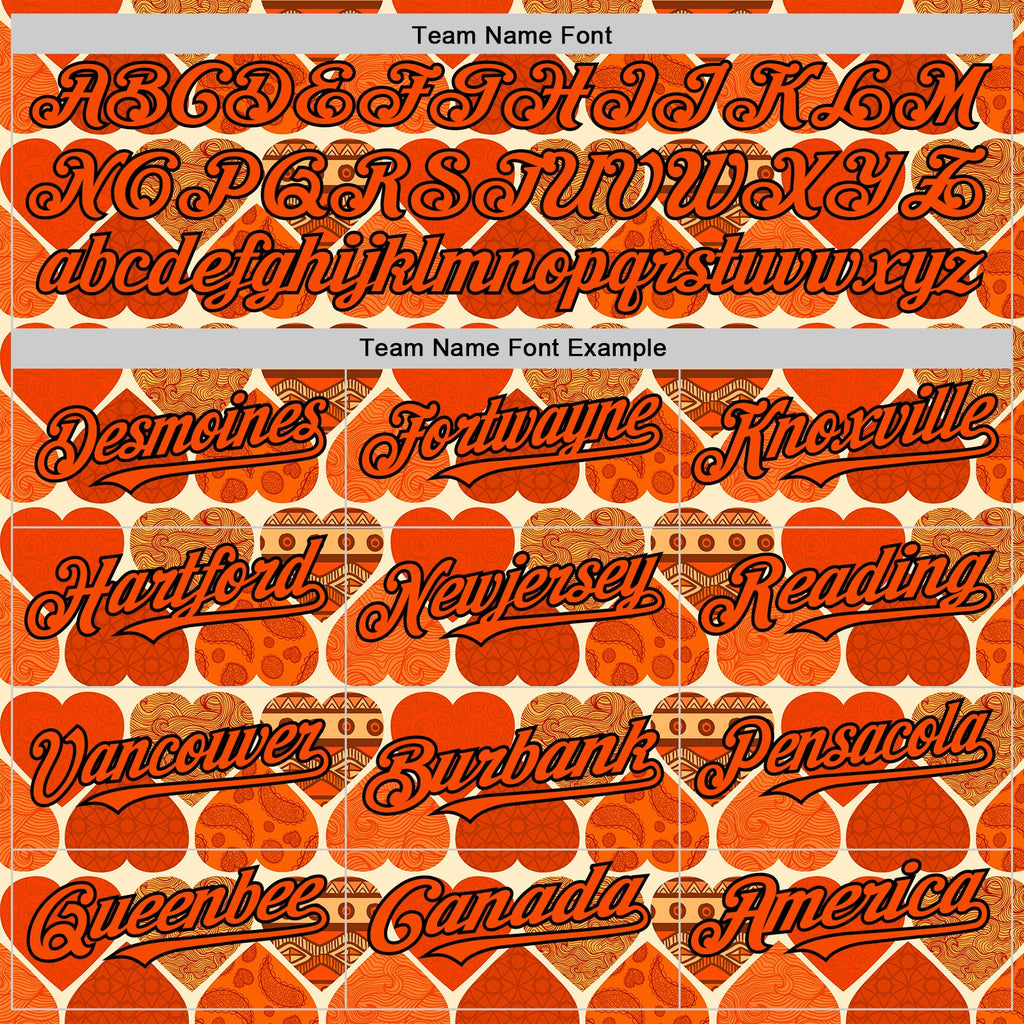 Custom Orange Cream-Black Valentine's Day Love Heart Authentic Baseball Jersey