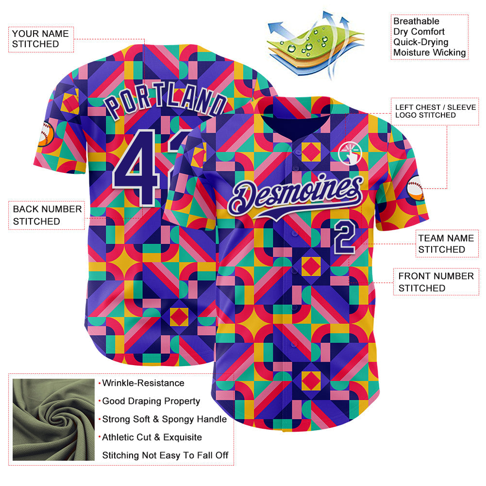 Custom Rainbow Dark Purple White Valentine's Day Pride Month Love Is Love Authentic Baseball Jersey