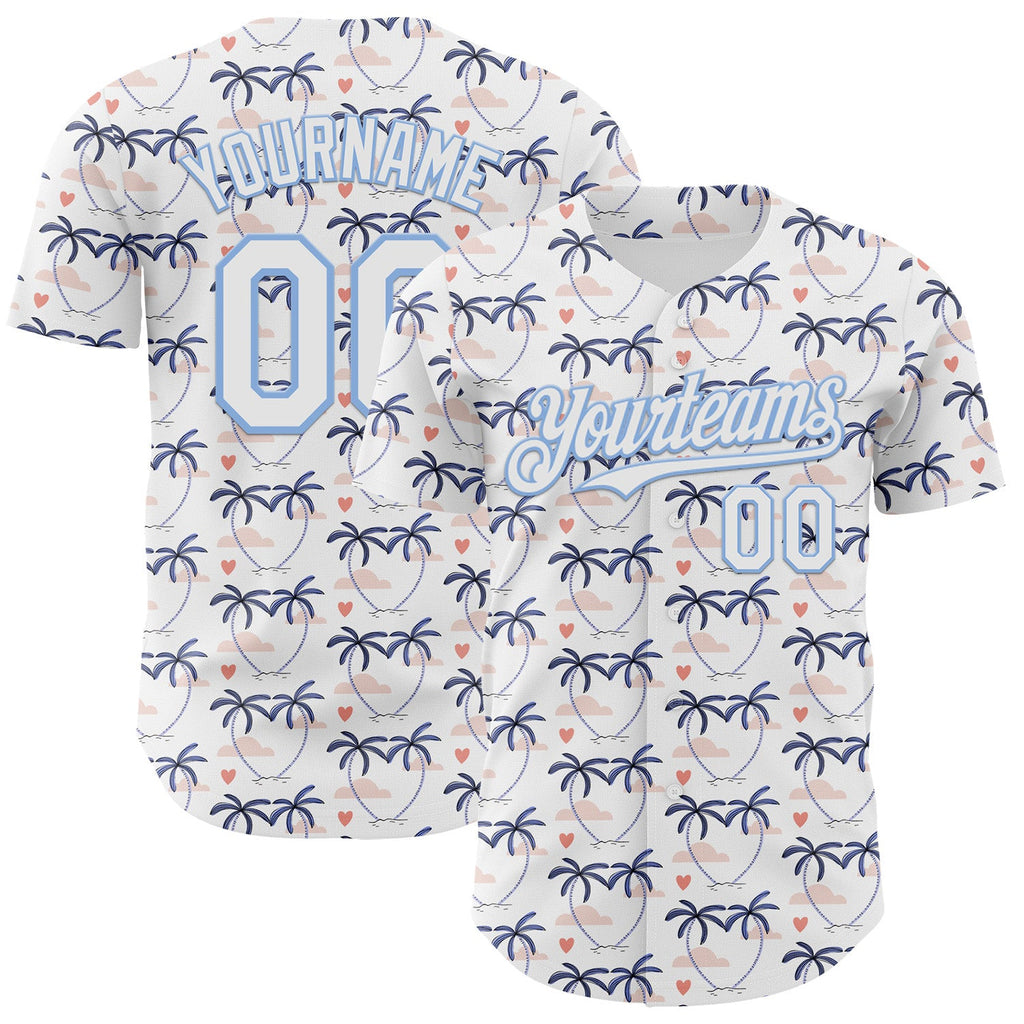 Custom White Light Blue Valentine's Day Love Heart Authentic Baseball Jersey