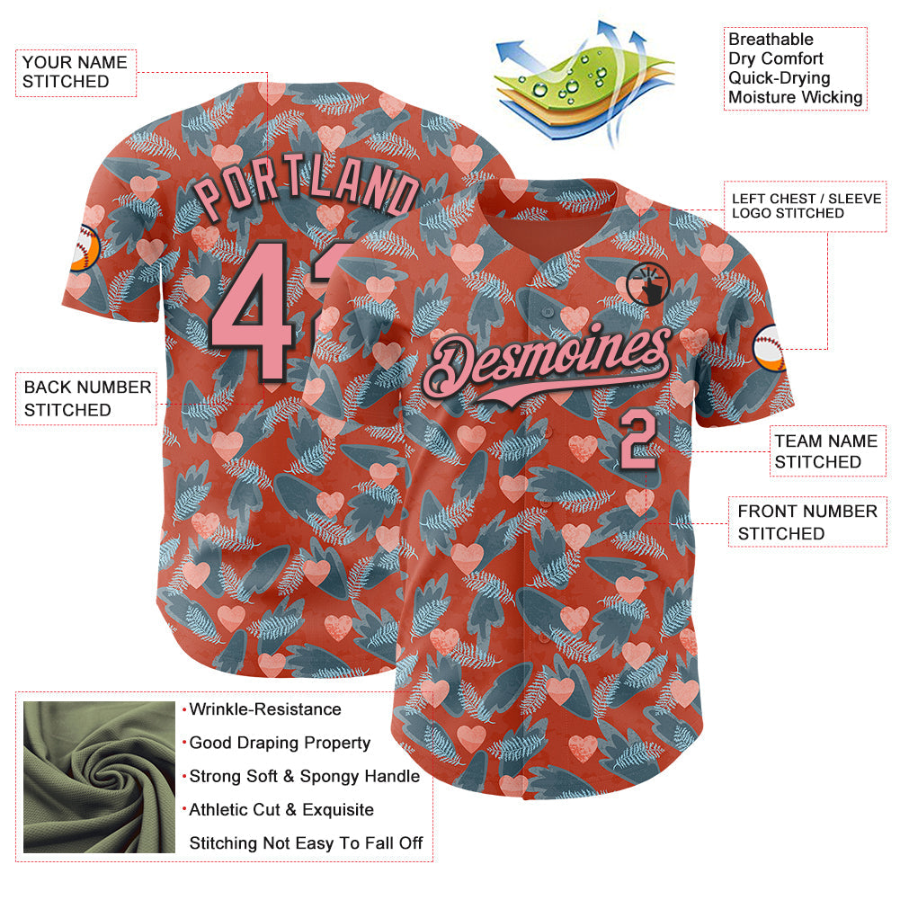 Custom Orange Medium Pink-Black Valentine's Day Love Heart Authentic Baseball Jersey