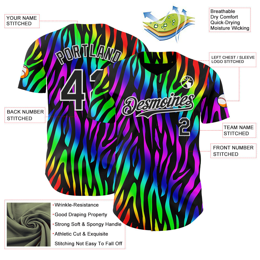 Custom Black White Valentine's Day Striped Pride Month Love Is Love Authentic Baseball Jersey