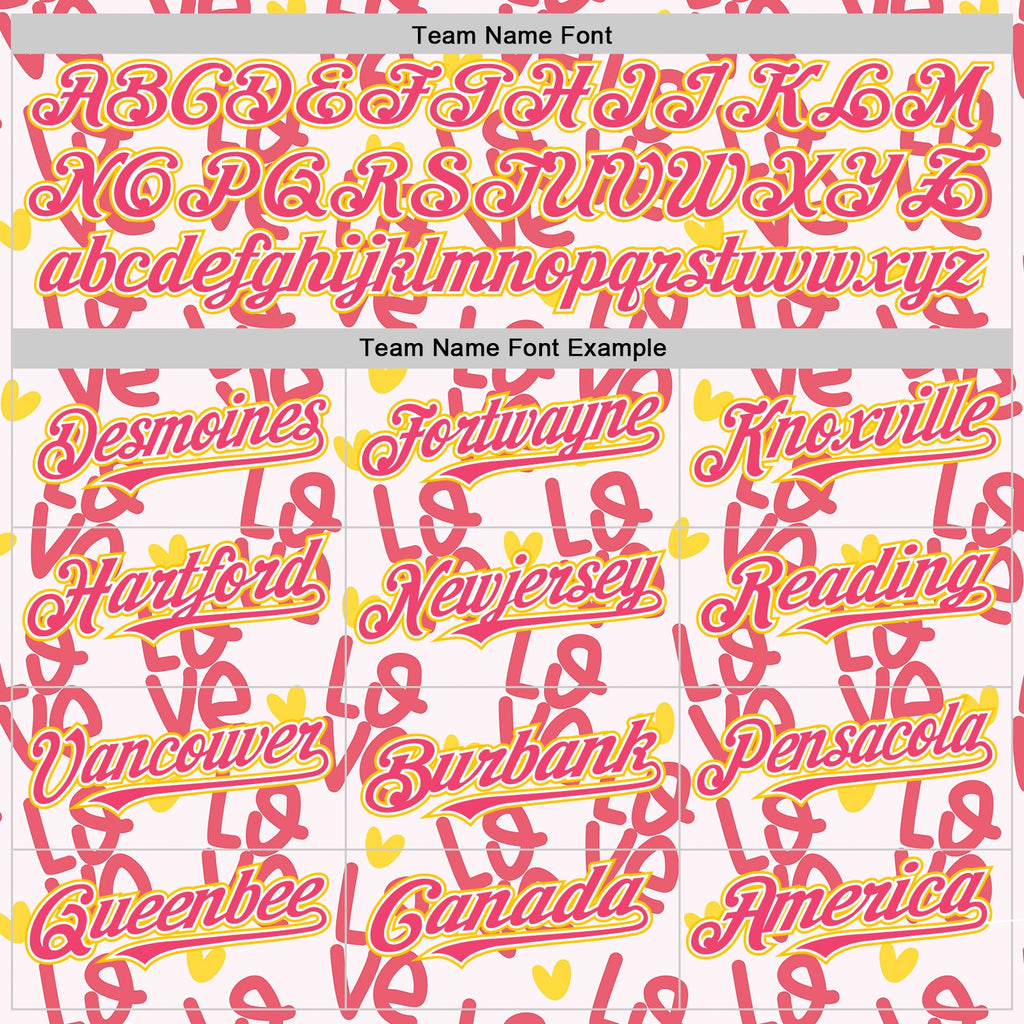 Custom Light Pink Neon Pink Yellow-White Valentine's Day Love Heart Authentic Baseball Jersey