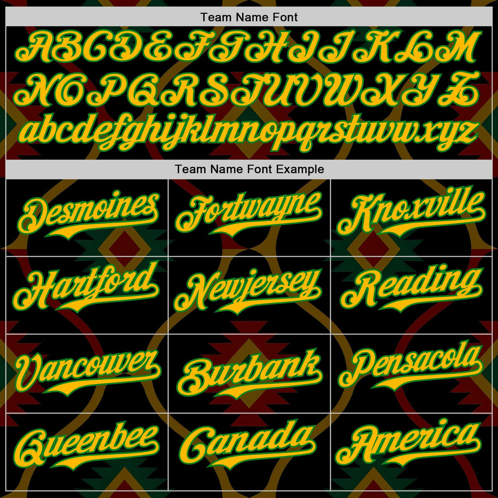 Custom Black Gold Grass Green-Red Black History Month Africa Tribal Authentic Baseball Jersey