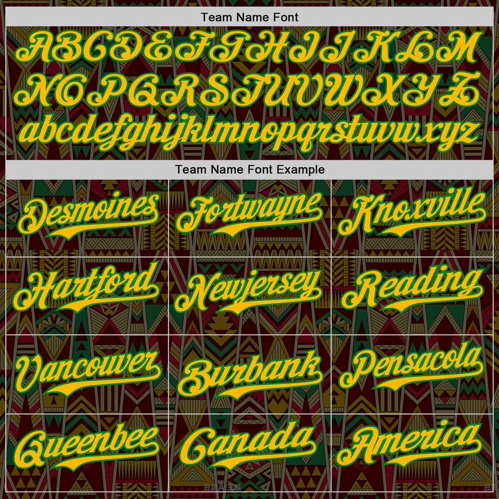 Custom Black Gold Grass Green-Red Black History Month Africa Tribal Authentic Baseball Jersey