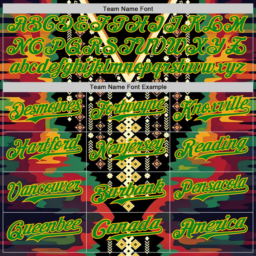 Custom Black Grass Green Red-Gold Black History Month Africa Tribal Authentic Baseball Jersey