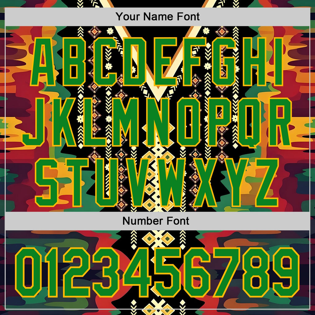 Custom Black Grass Green Red-Gold Black History Month Africa Tribal Authentic Baseball Jersey