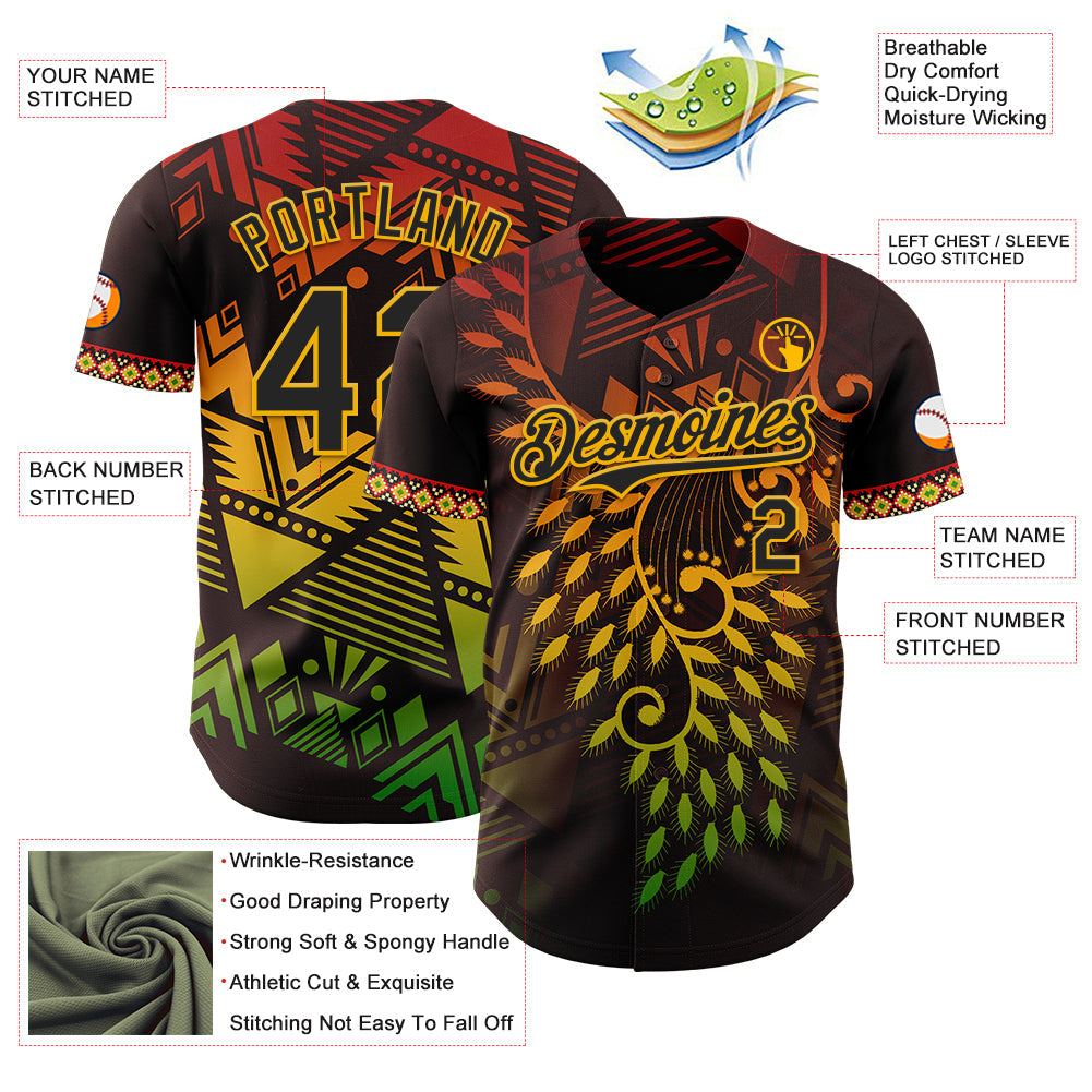 Custom Brown Black Red-Gold Black History Month Africa Tribal Authentic Baseball Jersey