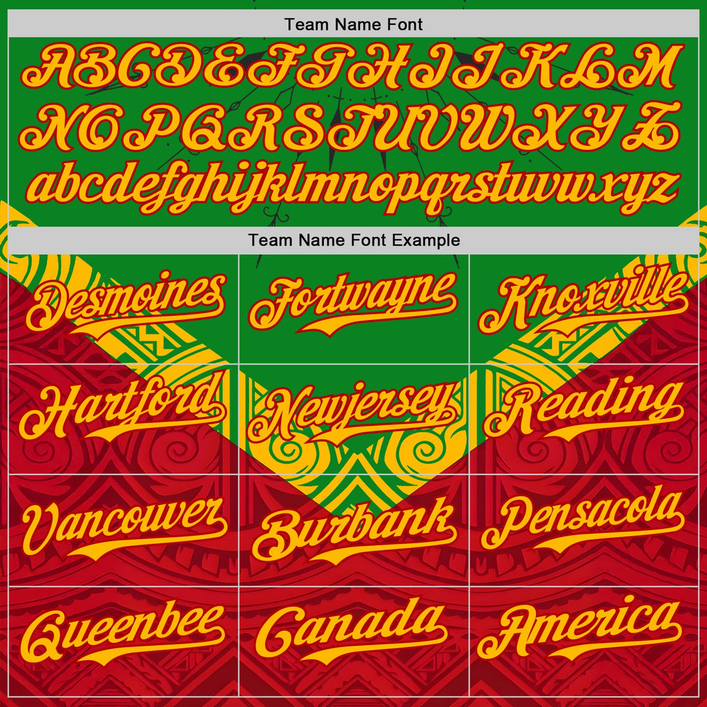 Custom Grass Green Gold Red-Black Black History Month Africa Tribal Authentic Baseball Jersey