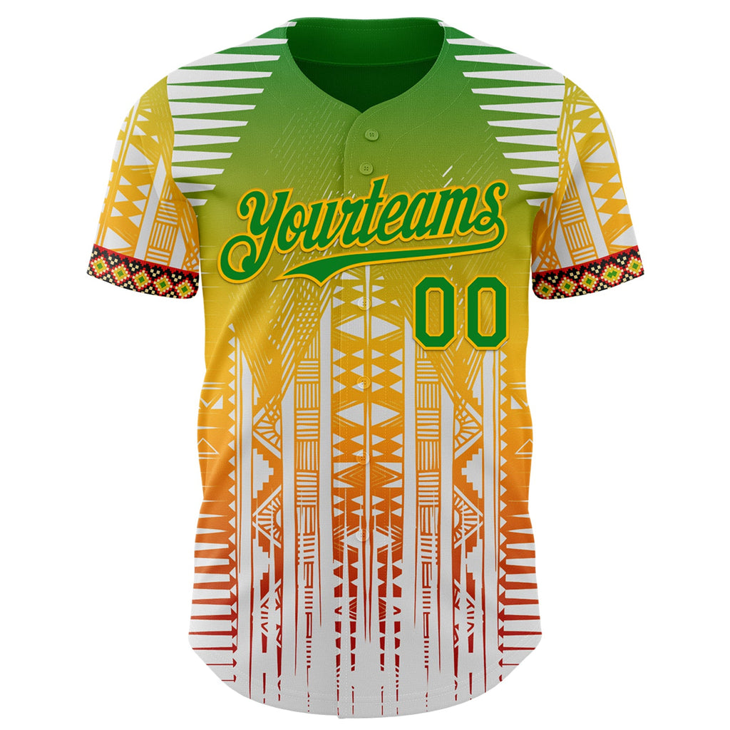 Custom White Grass Green Gold Red-Black Black History Month Africa Tribal Authentic Baseball Jersey