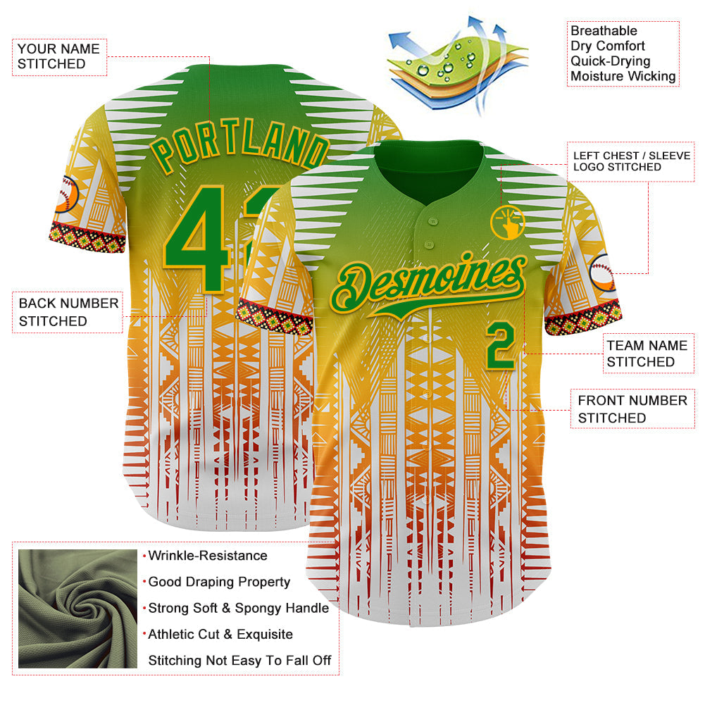 Custom White Grass Green Gold Red-Black Black History Month Africa Tribal Authentic Baseball Jersey