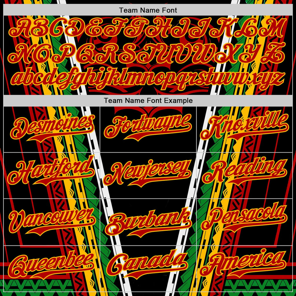 Custom Black Red Gold-Green Black History Month Africa Tribal Authentic Baseball Jersey