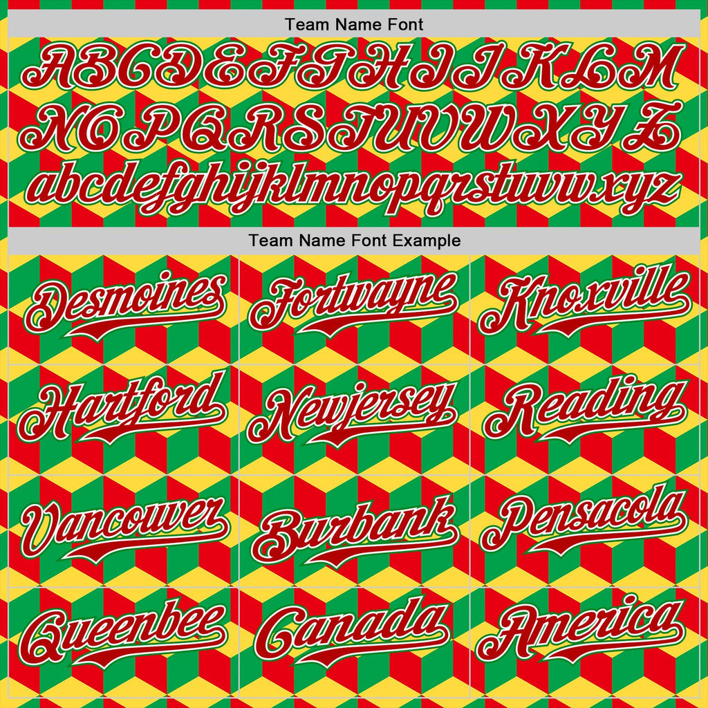 Custom Yellow Grass Green Red-White 3D Pattern Design Black History Month Abstract Geometric Authentic Baseball Jersey