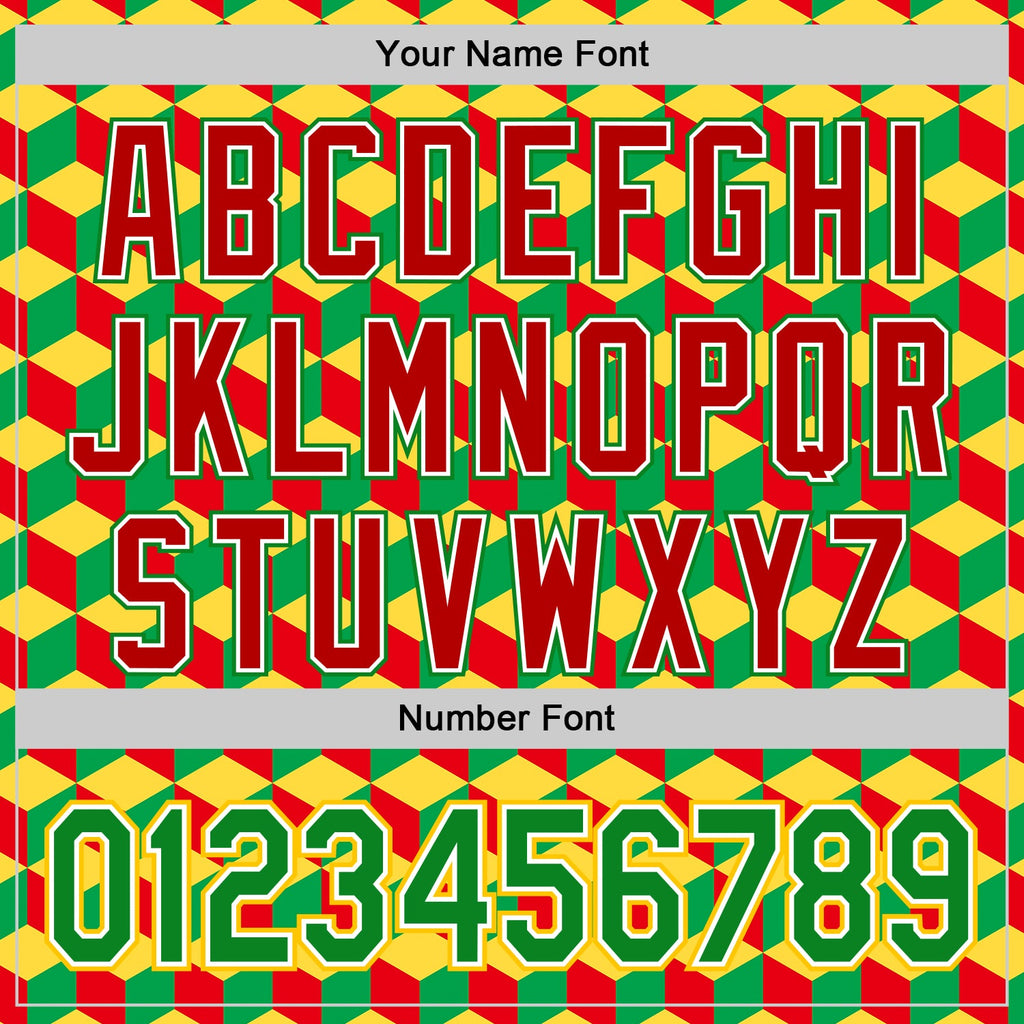 Custom Yellow Grass Green Red-White 3D Pattern Design Black History Month Abstract Geometric Authentic Baseball Jersey