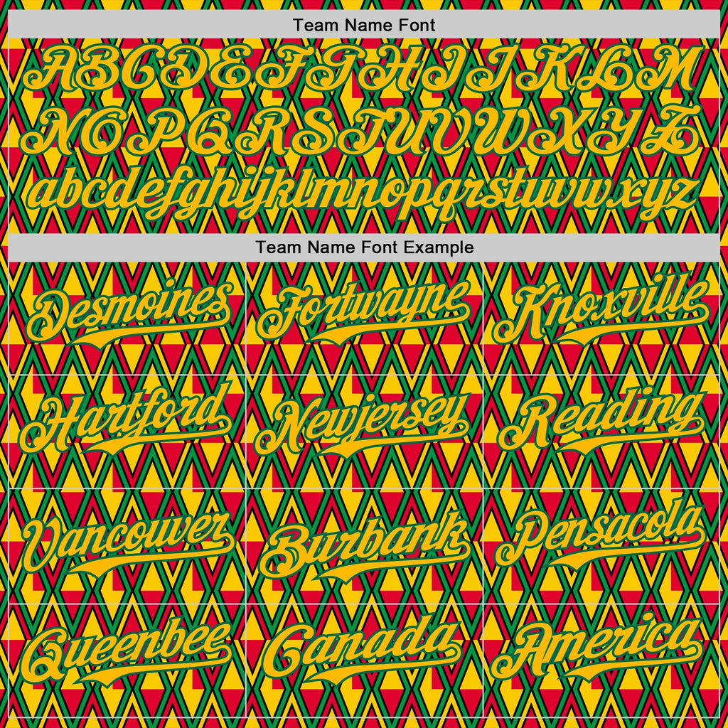 Custom Red Gold Kelly Green-Black 3D Pattern Design Black History Month Abstract Geometric Authentic Baseball Jersey