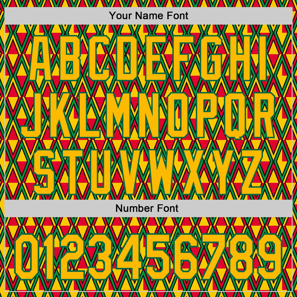 Custom Red Gold Kelly Green-Black 3D Pattern Design Black History Month Abstract Geometric Authentic Baseball Jersey