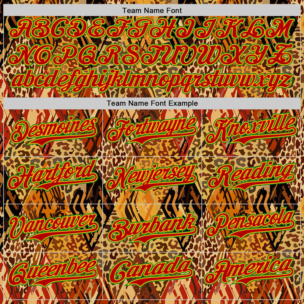 Custom Brown Red Gold-Grass Green 3D Pattern Design Black History Month Animal Print Authentic Baseball Jersey