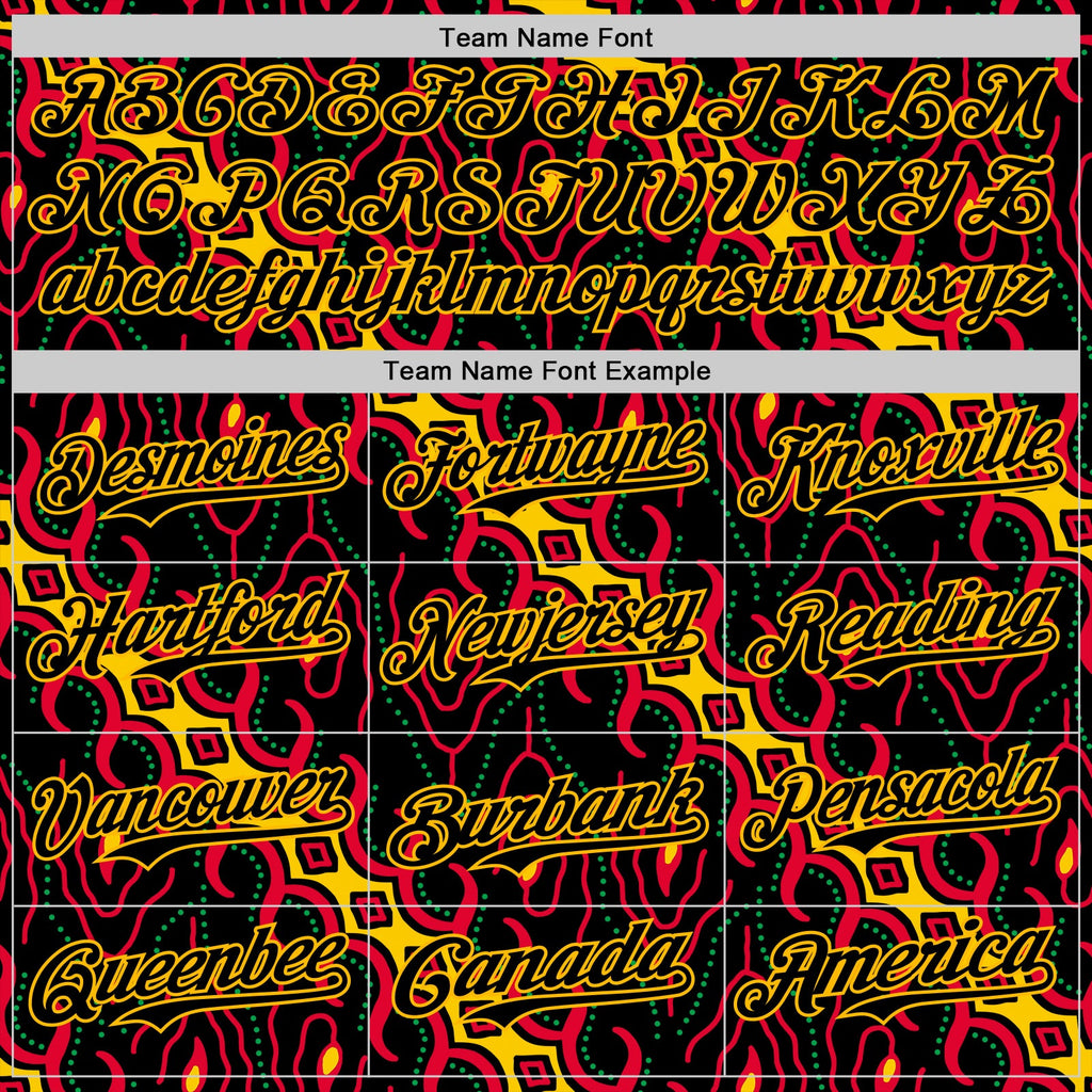 Custom Black Red Gold-Green 3D Pattern Design Black History Month Abstract Authentic Baseball Jersey