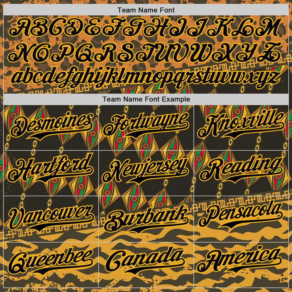 Custom Black Gold Green-Red 3D Pattern Design Black History Month African Ethnicity Style Animal Print Authentic Baseball Jersey