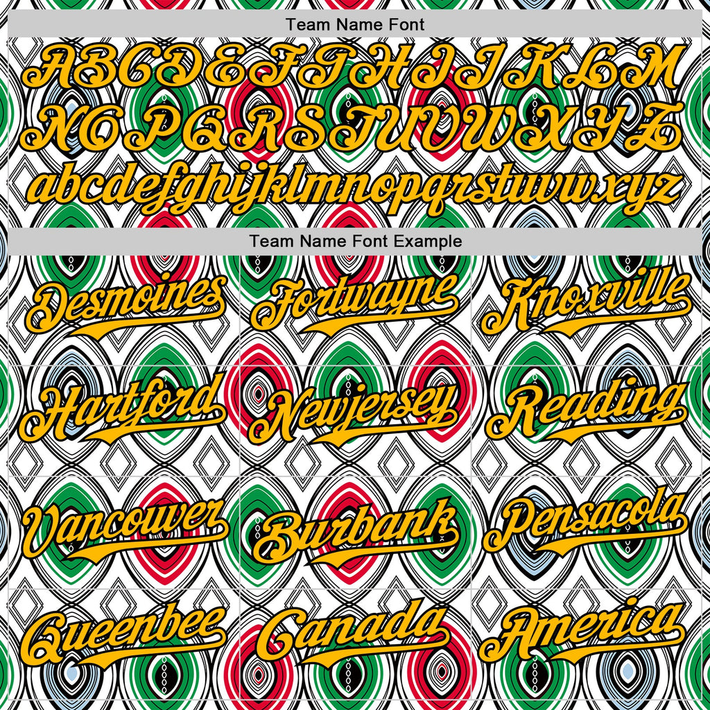 Custom White Gold Red Green-Black 3D Pattern Design Black History Month African Ethnicity Style Authentic Baseball Jersey