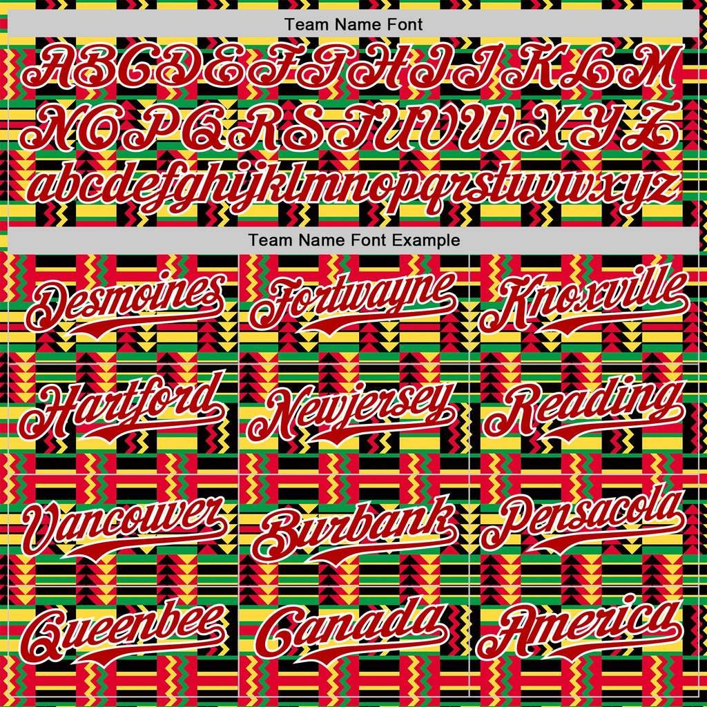 Custom Black Red Yellow Green-White 3D Pattern Design Black History Month African Ethnicity Style Abstract Geometric Authentic Baseball Jersey