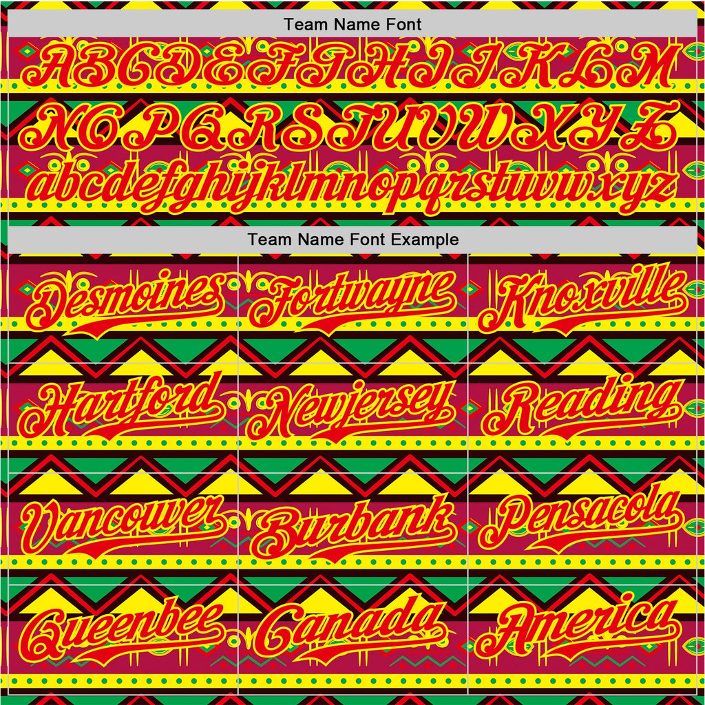 Custom Green Fire Red Light Yellow-Black 3D Pattern Design Black History Month African Ethnicity Style Abstract Geometric Authentic Baseball Jersey