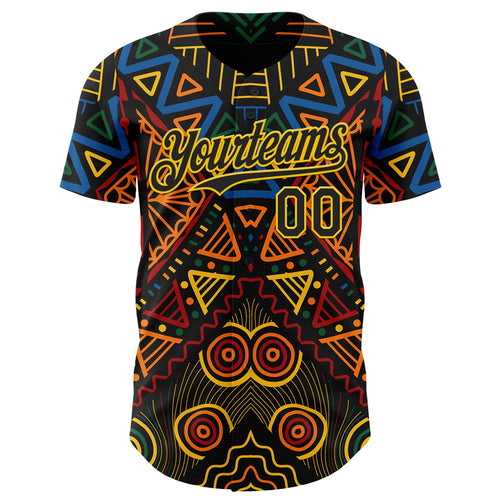 Custom Black Green Yellow Red-Blue 3D Pattern Design Black History Month African Ethnicity Style Abstract Geometric Authentic Baseball Jersey