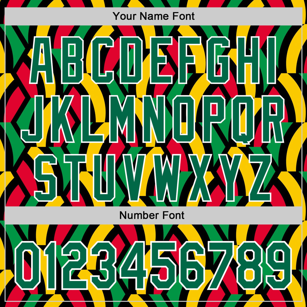Custom Black Kelly Green Red Yellow-White 3D Pattern Design Black History Month African Ethnicity Style Abstract Geometric Authentic Baseball Jersey