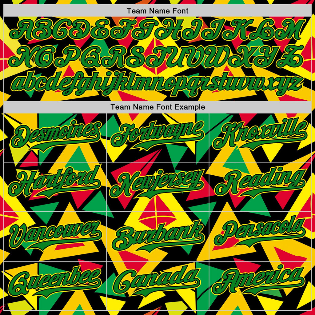 Custom Black Grass Green Red Light Yellow-Gold 3D Pattern Design Black History Month African Ethnicity Style Abstract Geometric Authentic Baseball Jersey