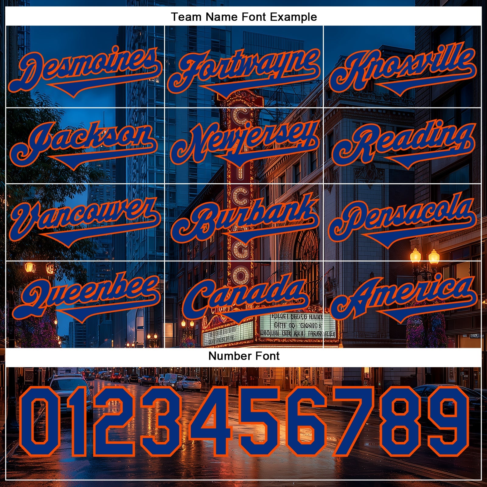 Custom Blue Royal-Orange Chicago Illinois The Theatre Landmark City Symbol Authentic Baseball Jersey