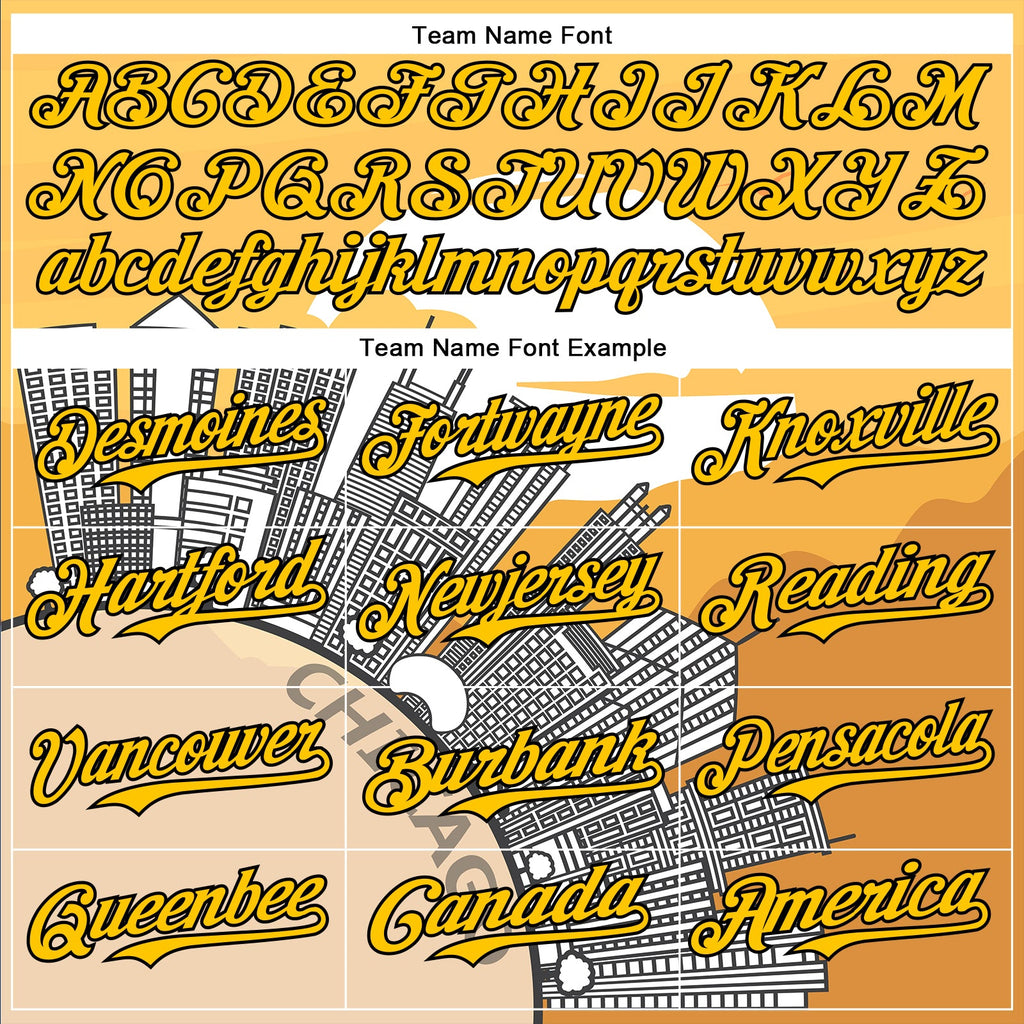Custom Yellow Black-White Chicago Illinois Cityscape Landmark City Symbol Authentic Baseball Jersey