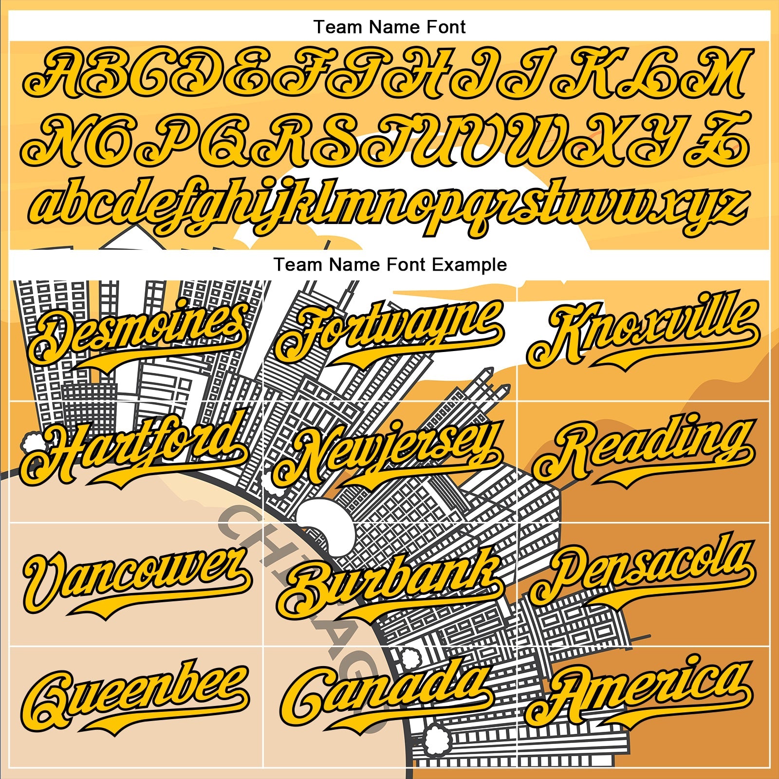 Custom Yellow Black-White Chicago Illinois Cityscape Landmark City Symbol Authentic Baseball Jersey