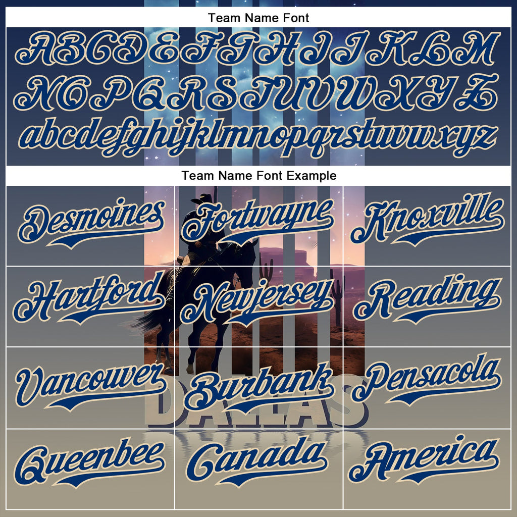 Custom Blue US Navy Blue City Cream-Gray Dallas Texas Western Cowboy City Symbol Authentic Baseball Jersey