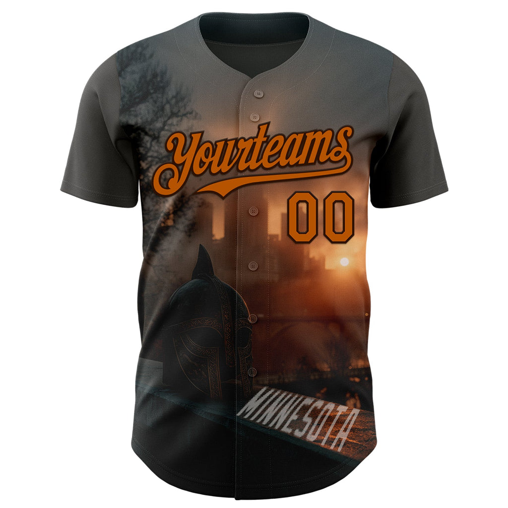 Custom Gray Texas Orange-Brown Minnesota Sunset Cityscape Vikings City Symbol Authentic Baseball Jersey