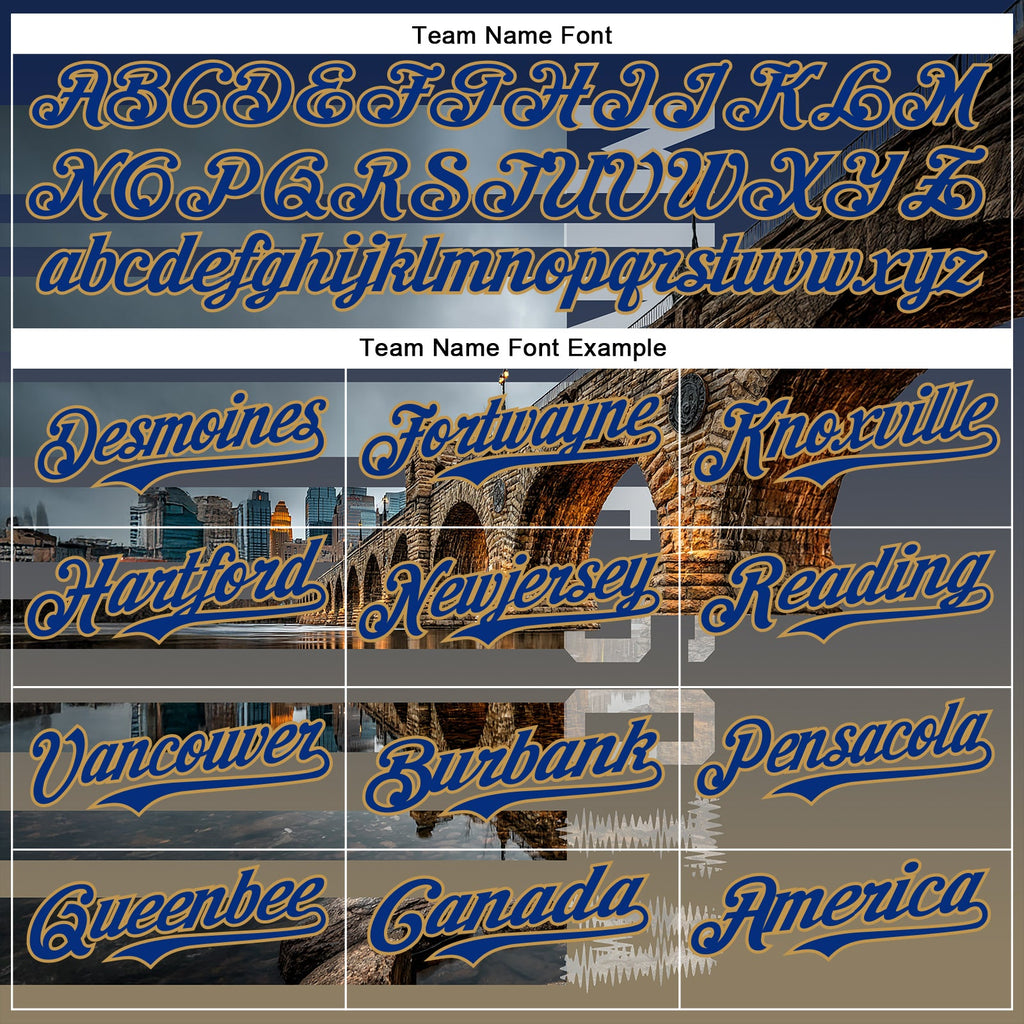 Custom Blue Royal Gray-Old Gold Minnesota Stone Bridge Landmark City Symbol Authentic Baseball Jersey