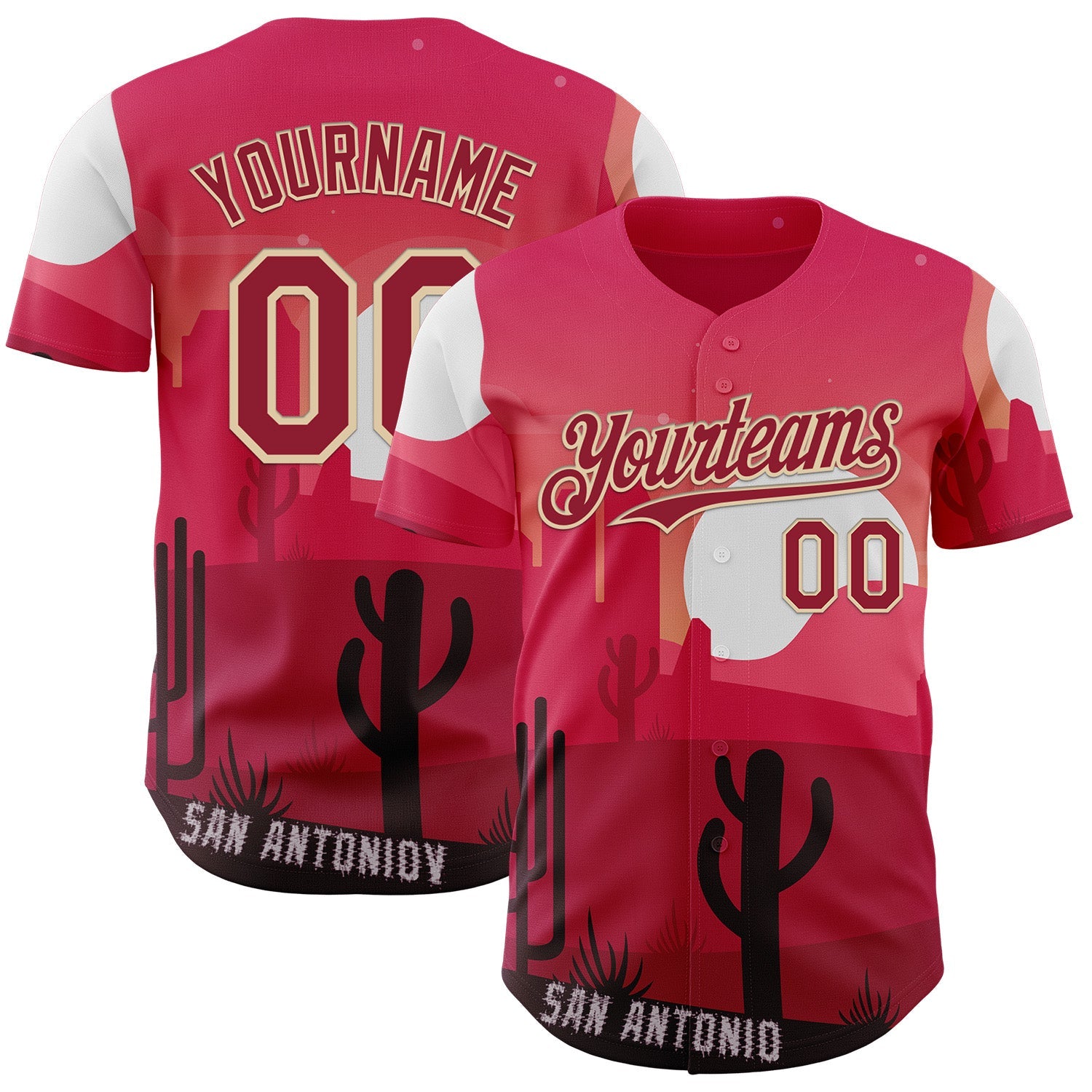 Custom Pink Cardinal-City Cream San Antonio Cactus Western Sunset City Symbol Authentic Baseball Jersey