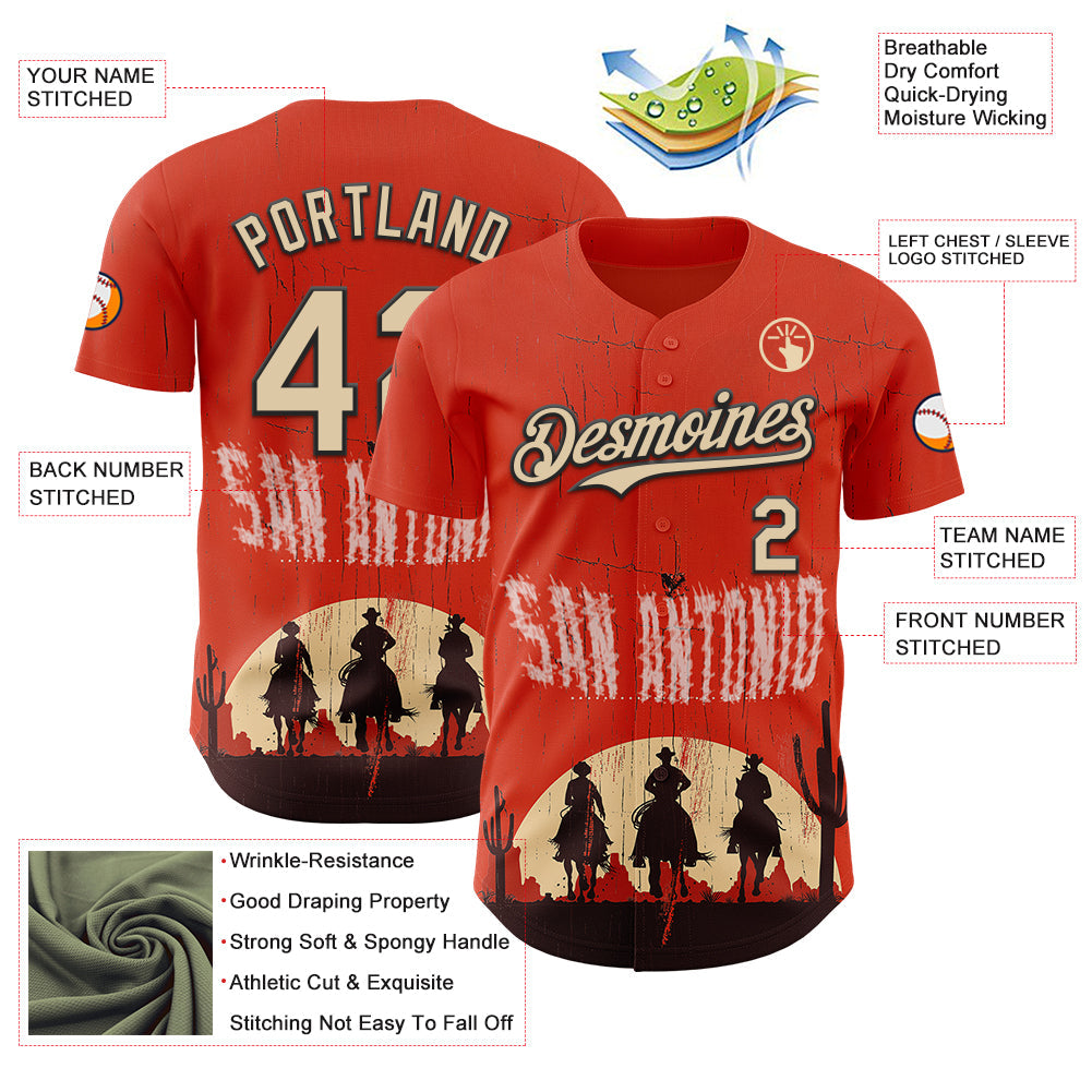 Custom Red City Cream-Black San Antonio Texas Western Cowboy City Symbol Authentic Baseball Jersey