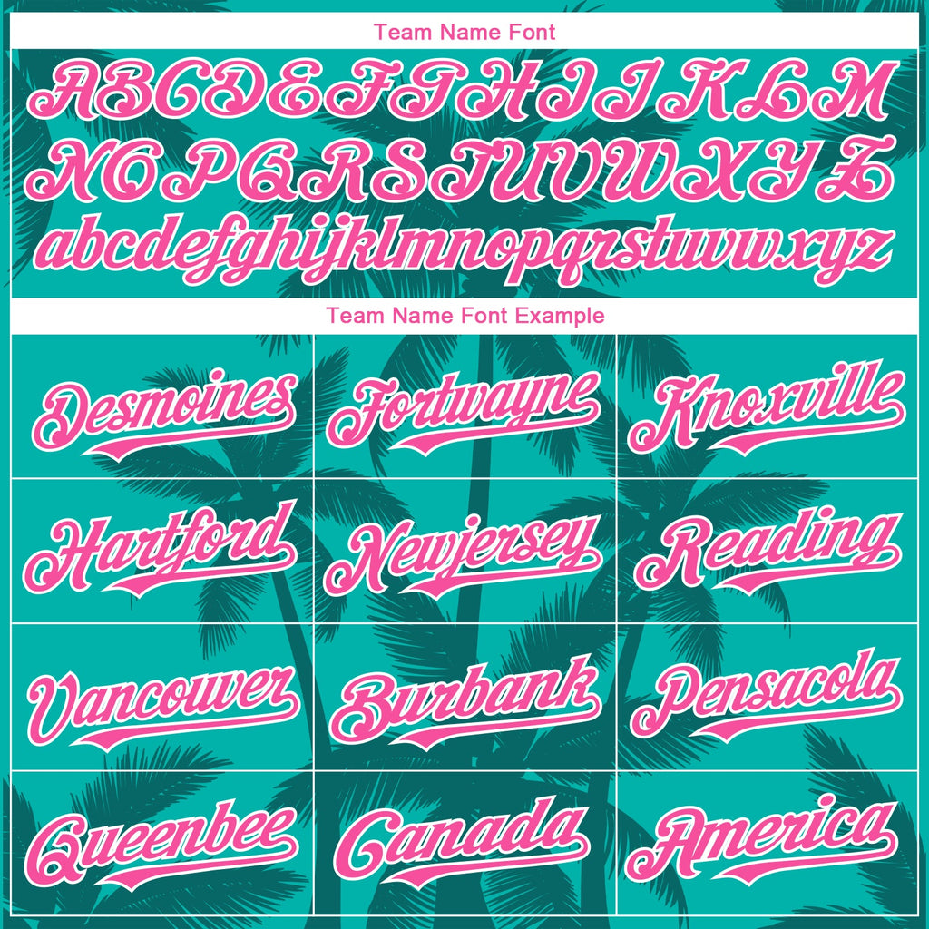 Custom Aqua Pink Teal-White Tropical Hawaii Palm Trees Authentic Baseball Jersey