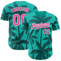 Custom Aqua Pink Teal-White Tropical Hawaii Palm Trees Authentic Baseball Jersey