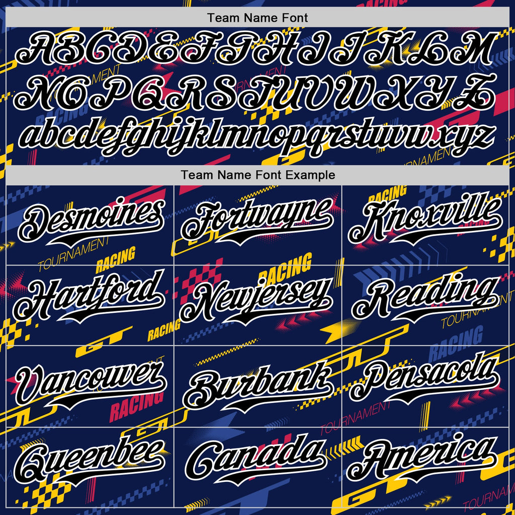 Custom Navy Black White Red-Yellow Car Racing Formula Auto Motorsport Authentic Baseball Jersey