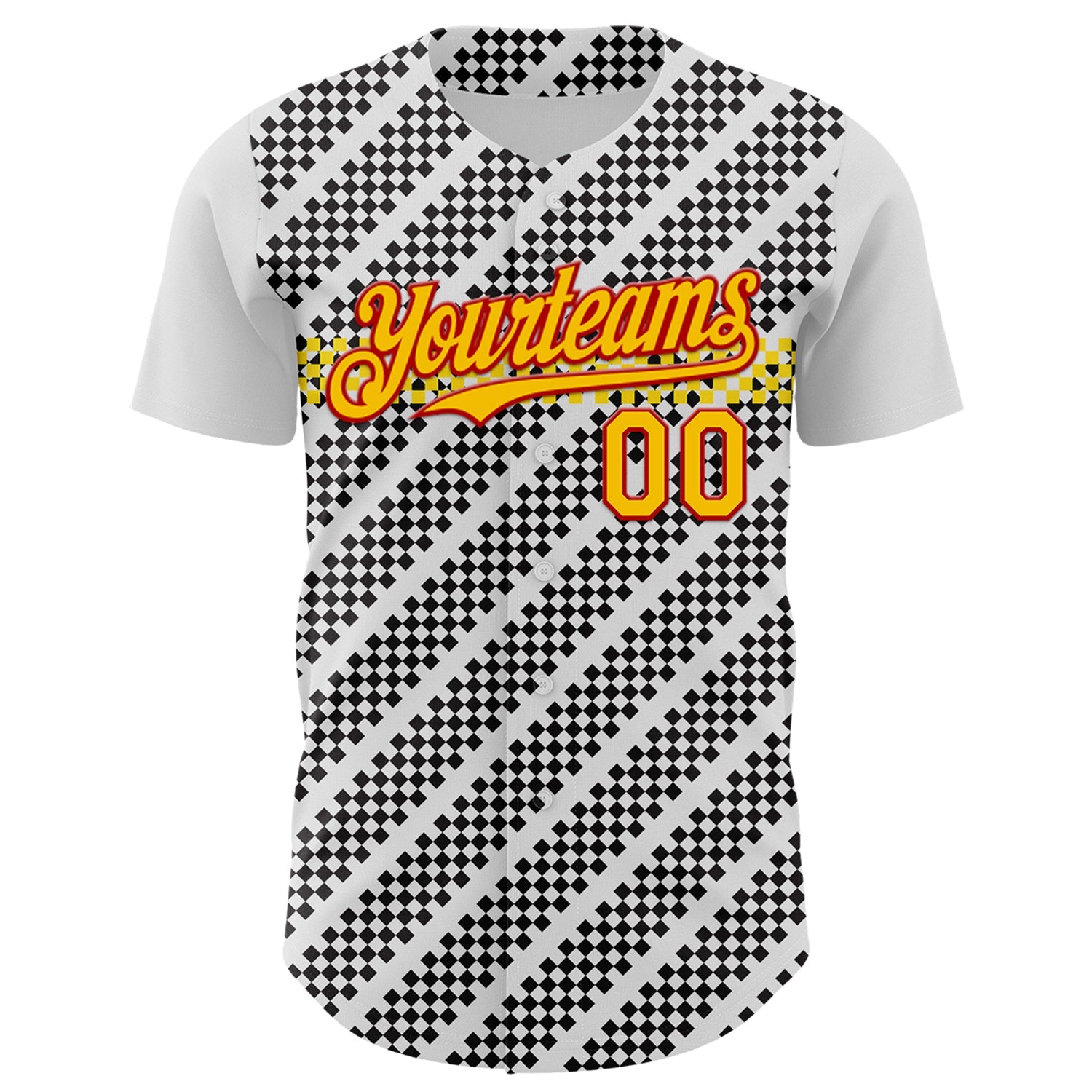 Custom White Yellow Red-Black Car Racing Formula Auto Motorsport Authentic Baseball Jersey