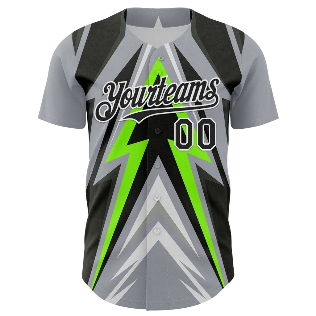 Custom Gray Black White-Green Car Racing Formula Auto Motorsport Authentic Baseball Jersey