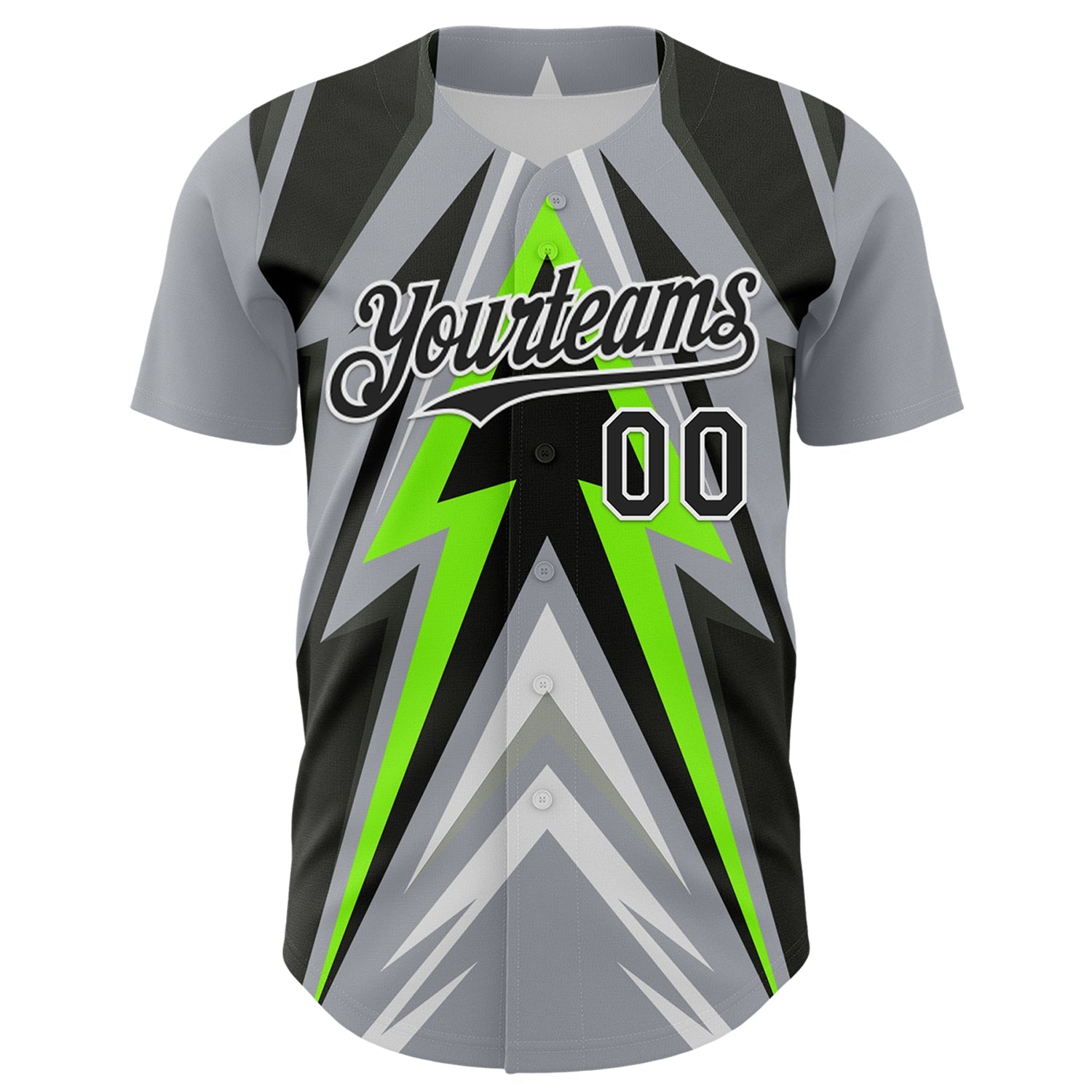 Custom Gray Black White-Green Car Racing Formula Auto Motorsport Authentic Baseball Jersey
