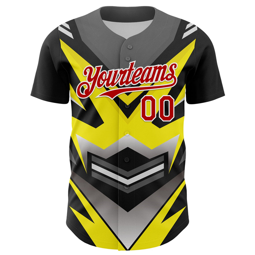 Custom Black Red White-Yellow Car Racing Formula Auto Motorsport Authentic Baseball Jersey