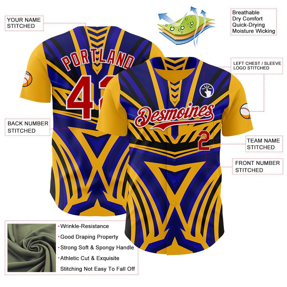Custom Gold Red White Blue-Black Car Racing Formula Auto Motorsport Authentic Baseball Jersey