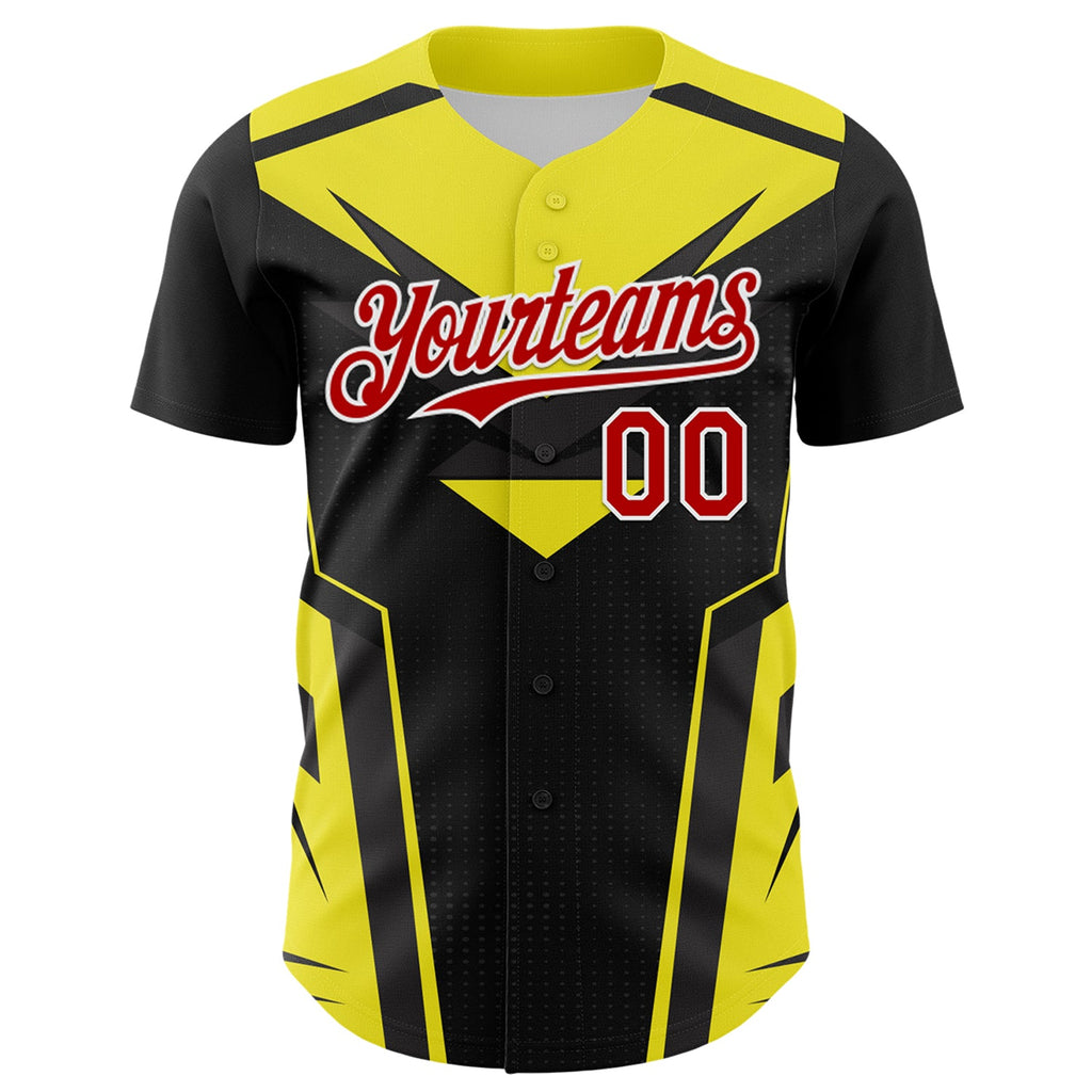 Custom Black Red White-Yellow Car Racing Formula Auto Motorsport Authentic Baseball Jersey